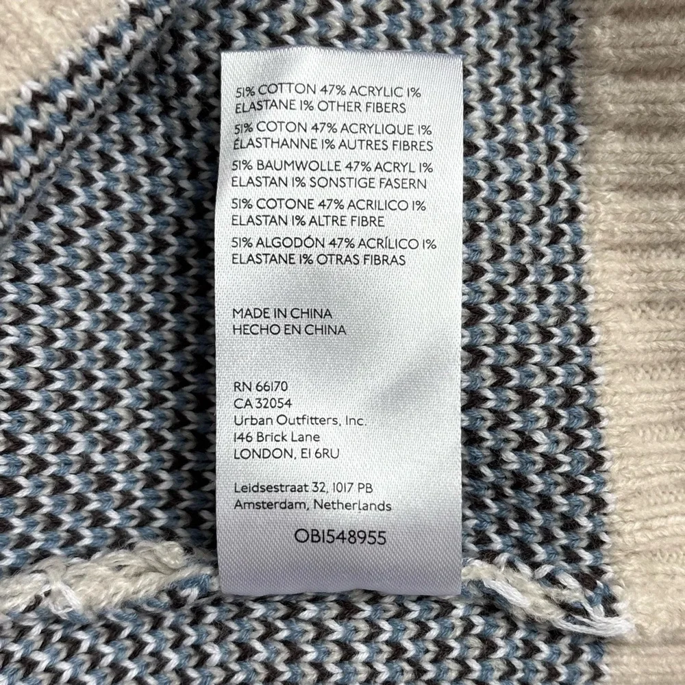 Urban Outfitters Men’s Abstract Pattern V-Neck Sweater Vest Cream Blue Large